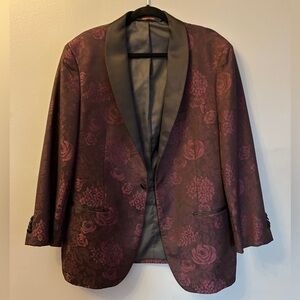 Egara Floral Black and Maroon/Red Wine Dinner Jacket Blazer with Shawl Collar